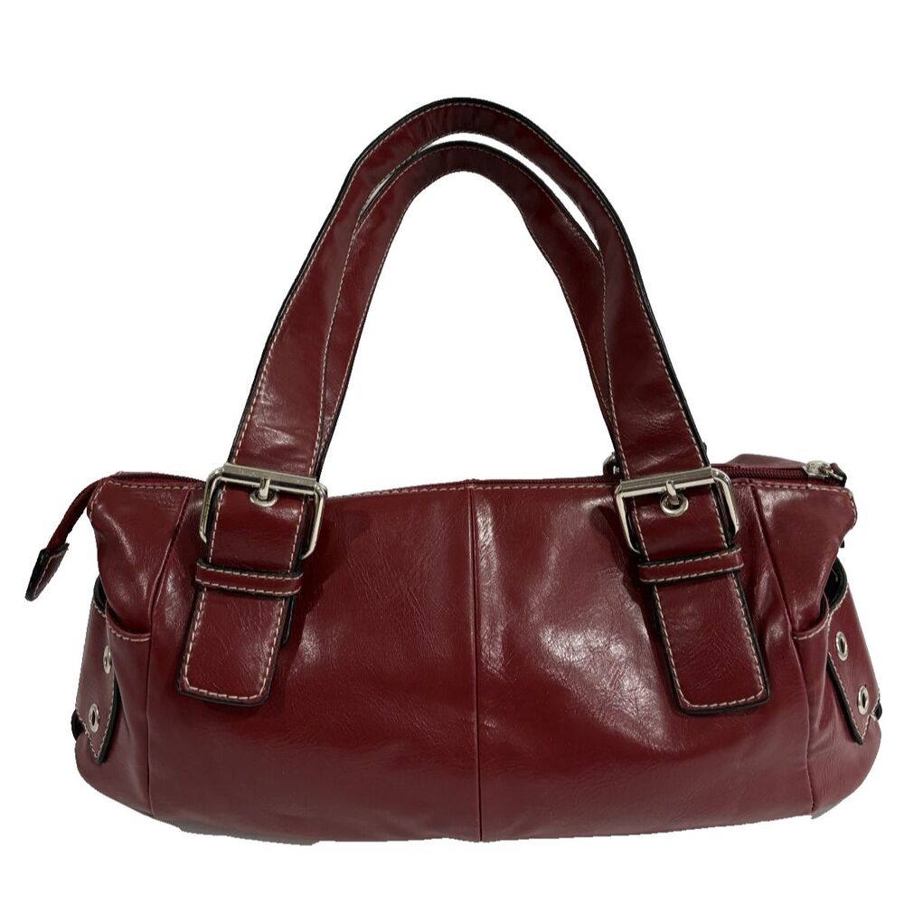 Worthington Bordo / Burgundy Leather Satchel White stitching Shoulder Bag Purse